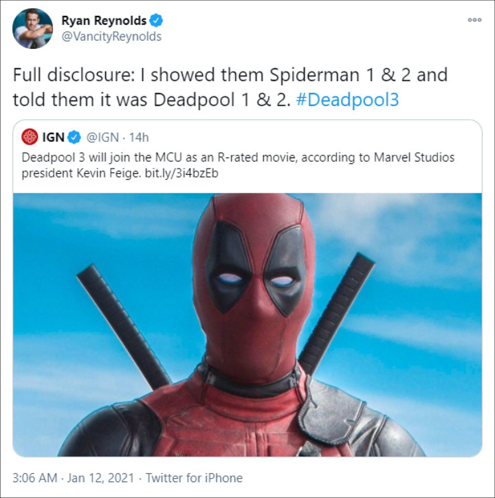 Ryan Reynolds' Tweet