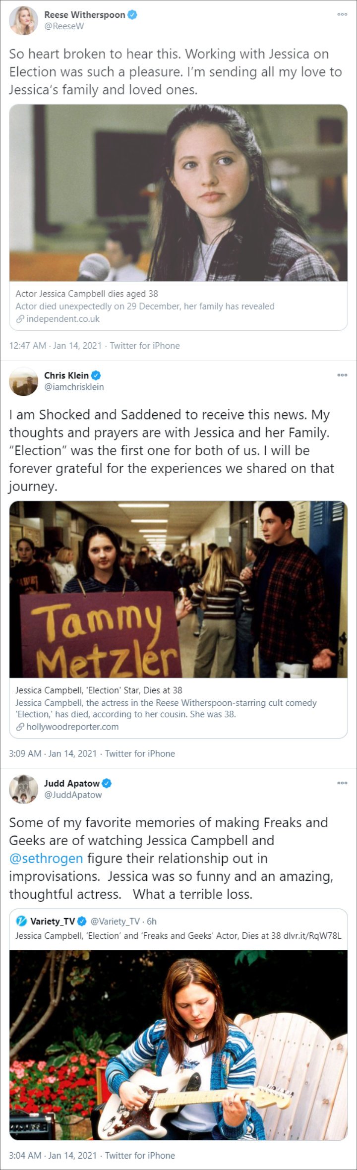 Reese Witherspoon, Chris Klein and Judd Apatow's Tweets