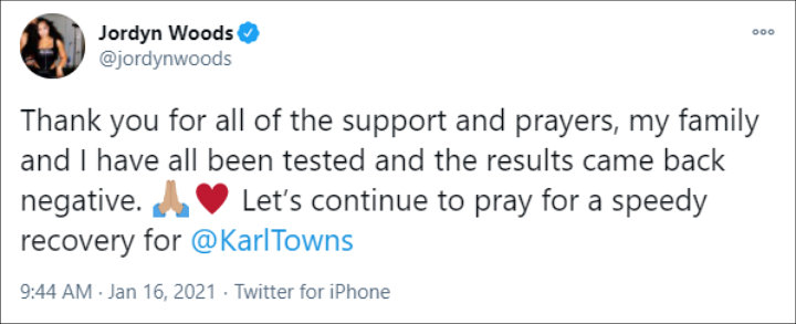 Jordyn Woods' Tweet