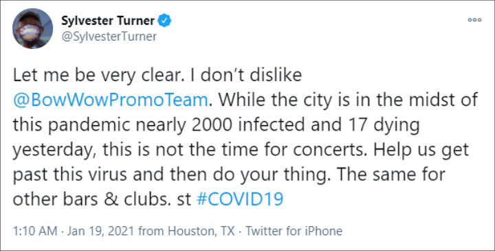 Mayor Sylvester Turner's Tweet