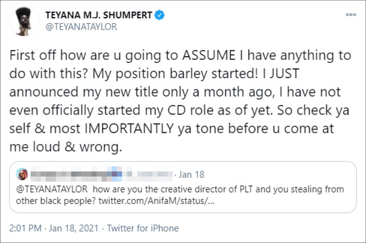 Teyana Taylor fired back after being accused of stealing design