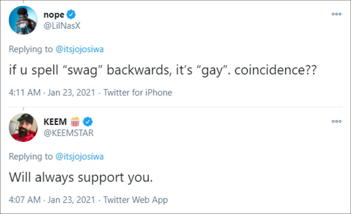Lil Nas X and Keemstar's Tweets