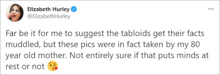 Elizabeth Hurley defended herself from sharing topless pics