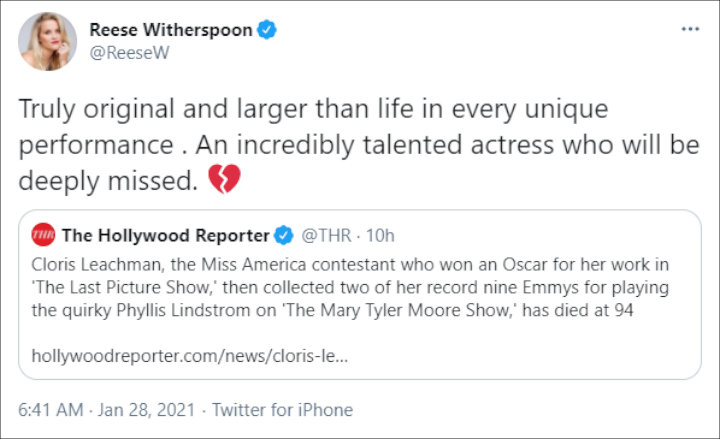 Reese Witherspoon's Twitter Post