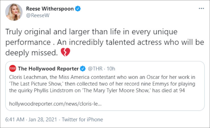Reese Witherspoon's Twitter Post