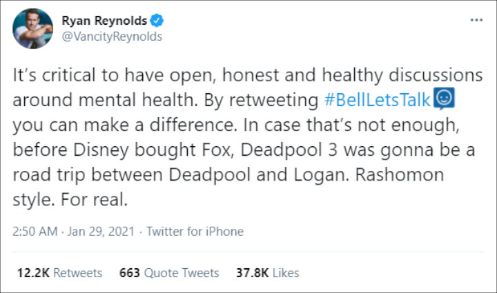 Ryan Reynolds' Tweet