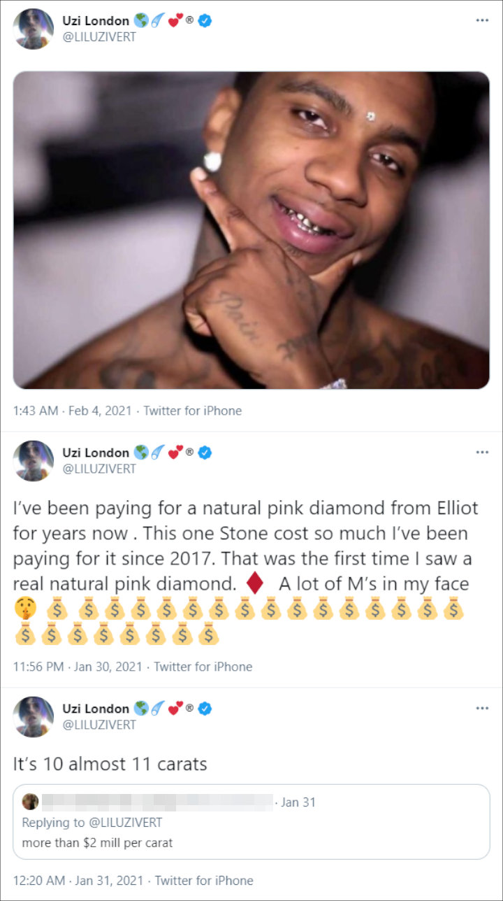 Lil Uzi detailed his forehead diamond