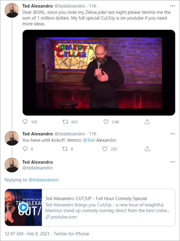 Ted Alexandro accused 'SNL' of stealing jokes from him