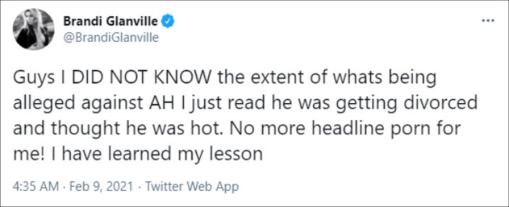 Brandi Glanville's Tweet