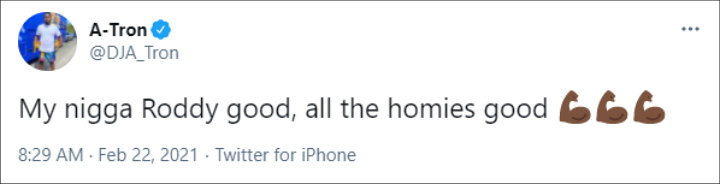 DJ A-Tron's Tweet