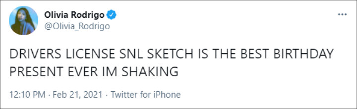 Olivia Rodrigo shared excitement over Drivers License skit on SNL