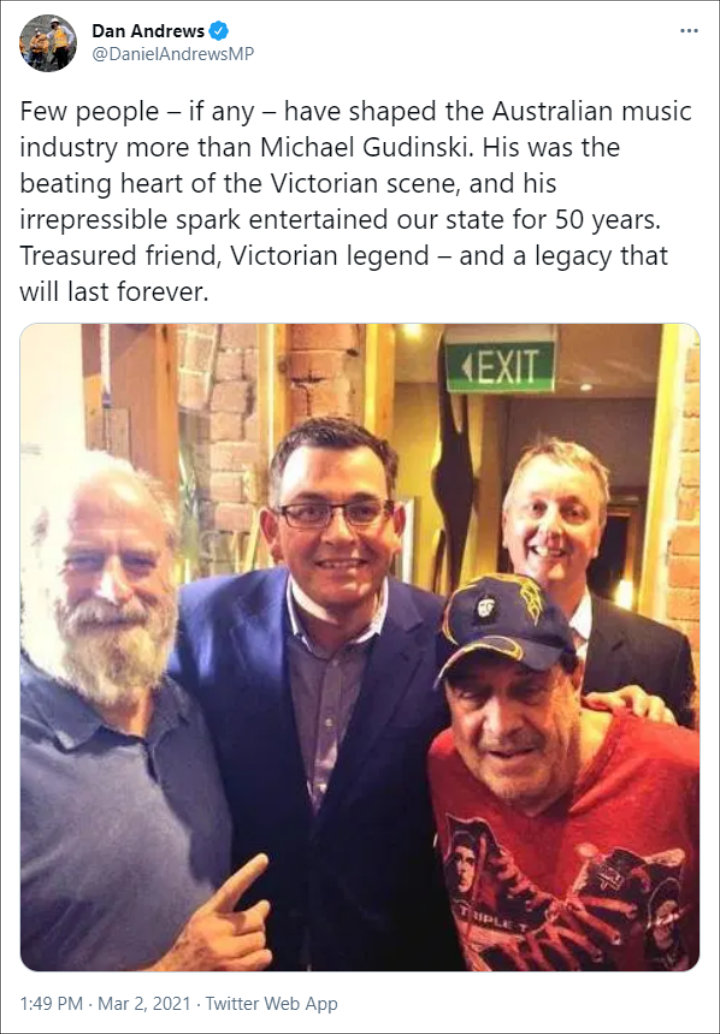 Daniel Andrews' Tweet