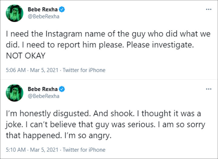 Bebe Rexha asked fans to find the name of an Instagram flasher