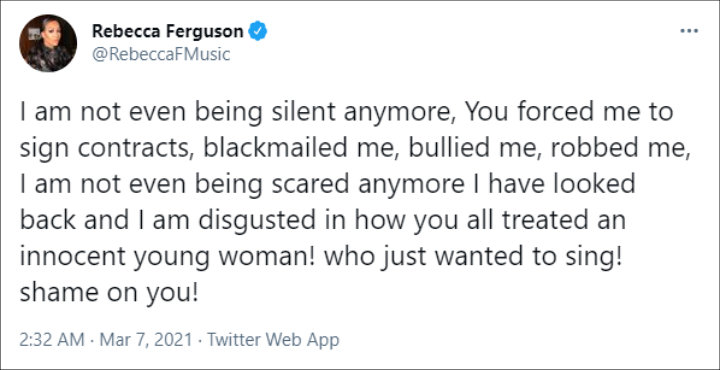 Rebecca Ferguson's Twitter Post 02