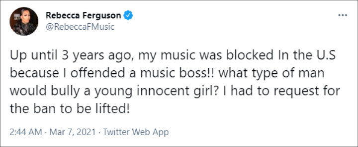 Rebecca Ferguson's Twitter Post 03