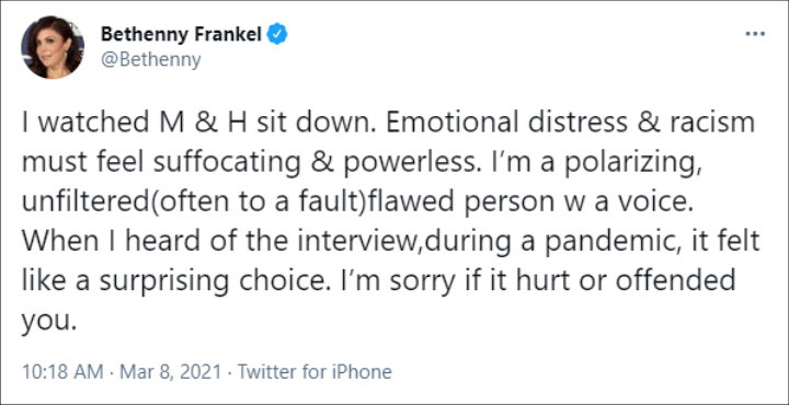 Bethenny Frankel apologized for putting Meghan Markle on blast