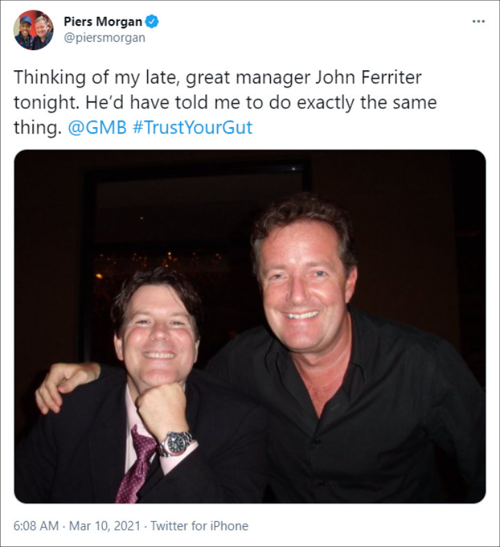 Piers Morgan believed his late manager would approve of his GMB exit