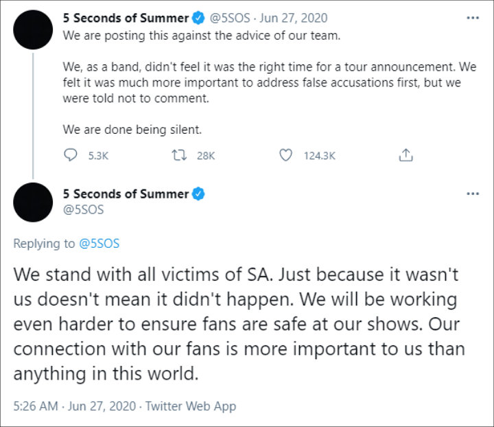 5 Seconds of Summer's Twitter Post
