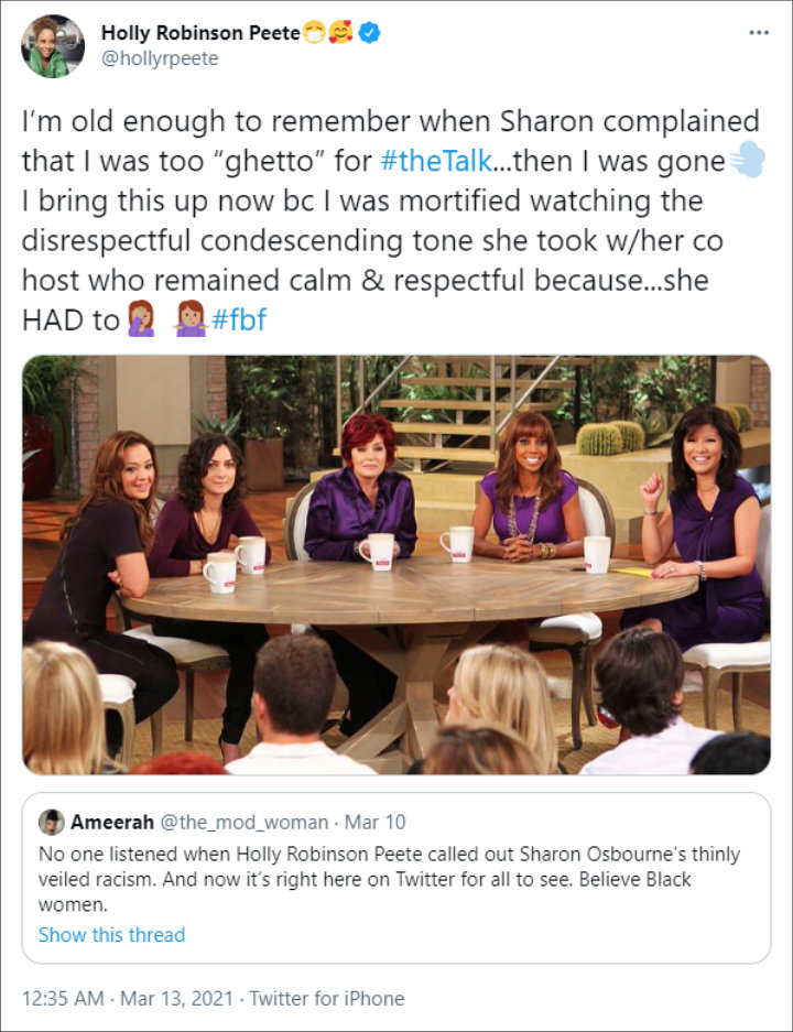 Holly Robinson Peete claimed Sharon Osbourne got her fired from The Talk