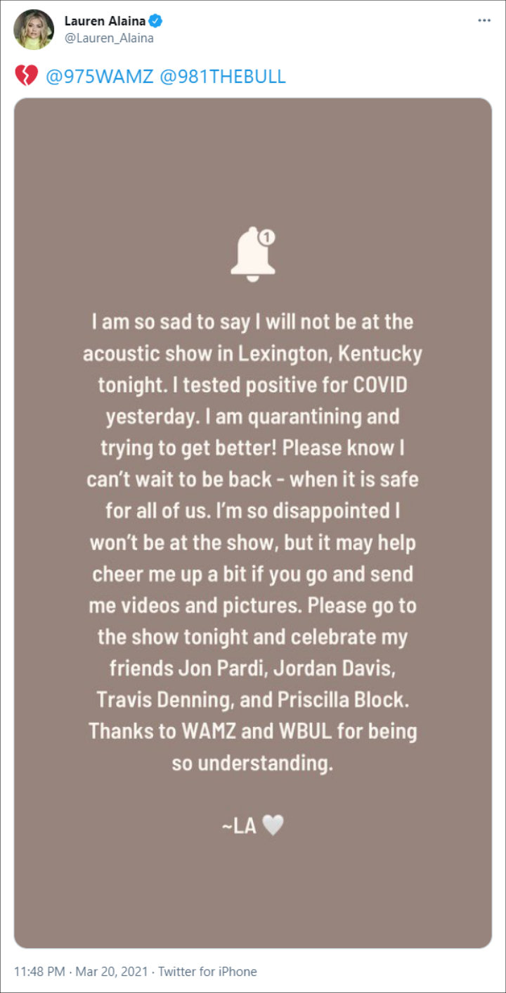 Lauren Alaina's Twitter Post