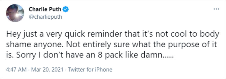 Charlie Puth's Tweet