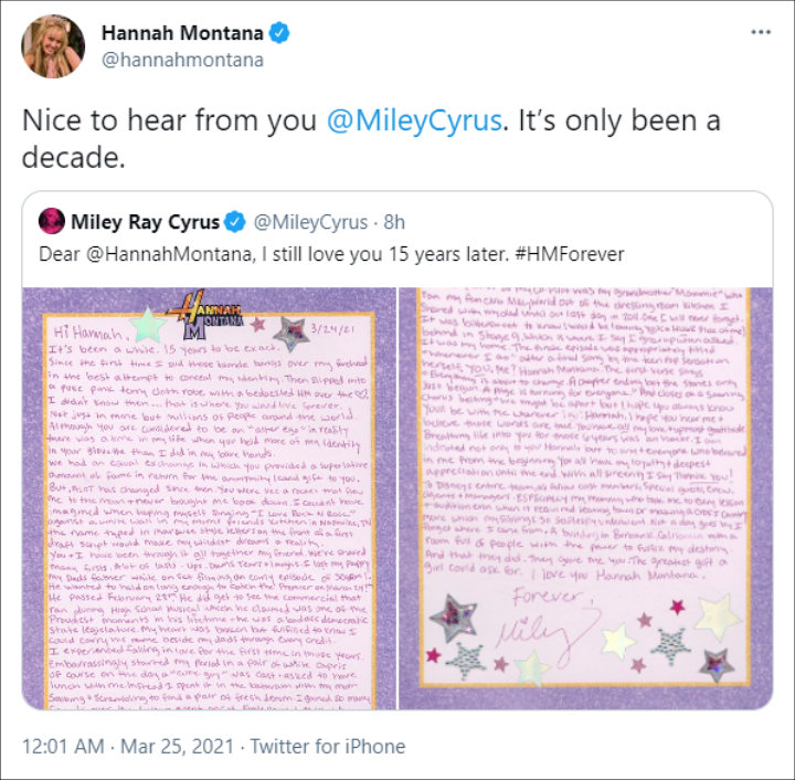 Hannah Montana's Reply to Miley Cyrus' Letter