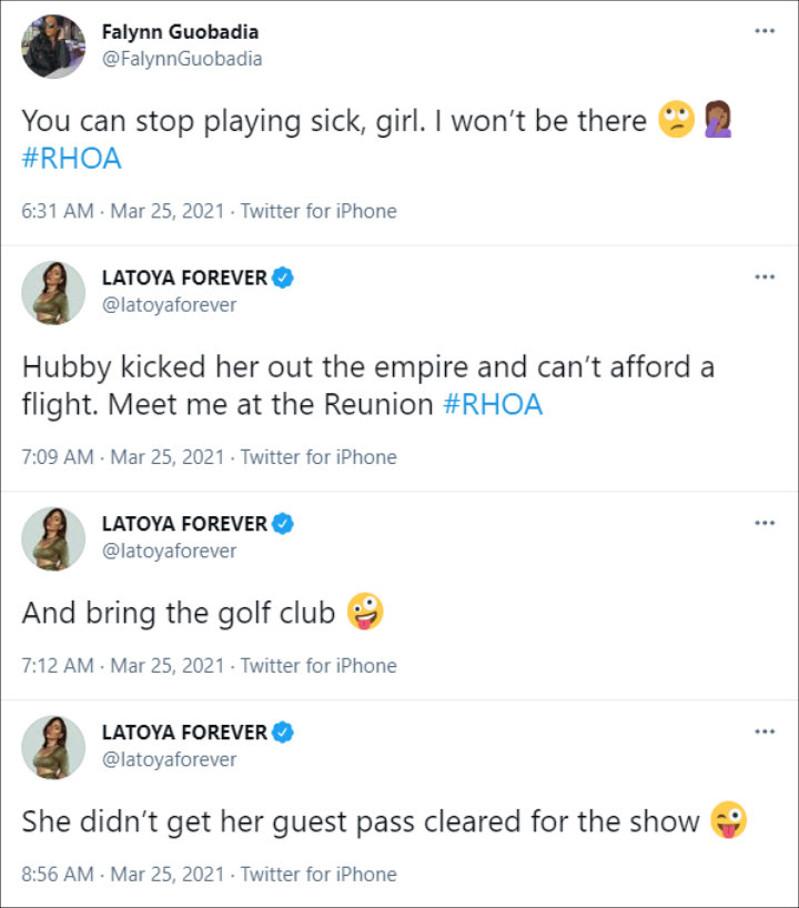 LaToya Ali hit back at Falynn Guobadia on Twitter