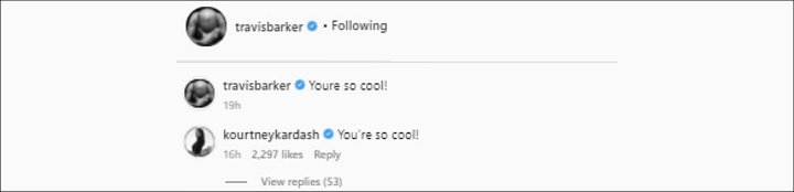 Travis Barker's IG Comment