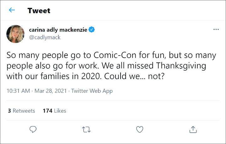 Tweet Criticizing SDCC Scheduling
