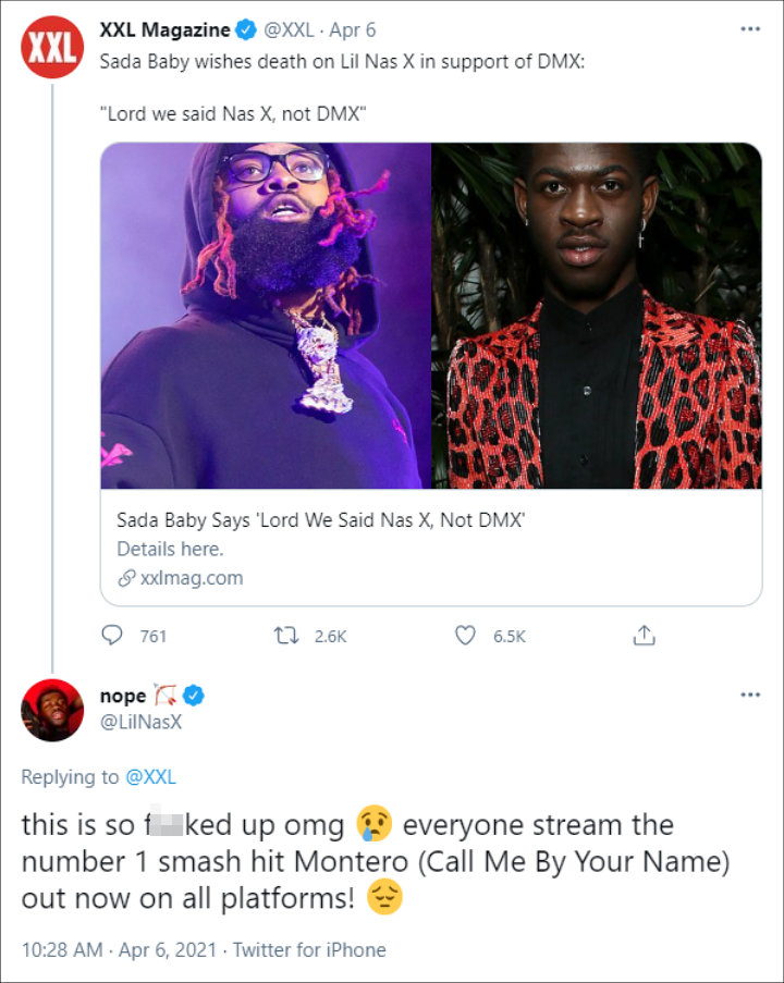 Sada Baby Issues Apology To Lil Nas X For Wishing Death On Him
