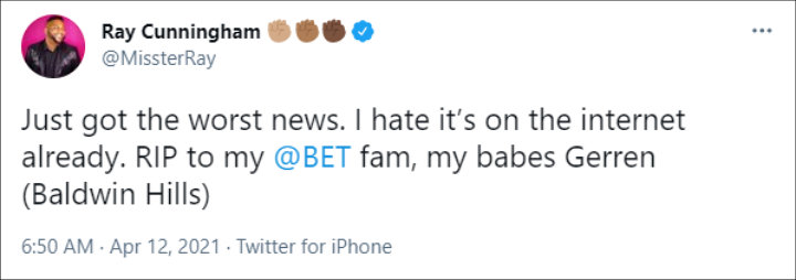 Ray Cunningham's Tweet