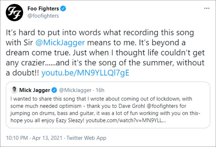 Foo Fighter's Tweet