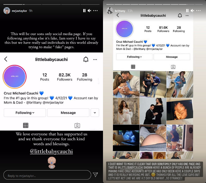 Jax Taylor and Brittany Cartwright's IG Stories