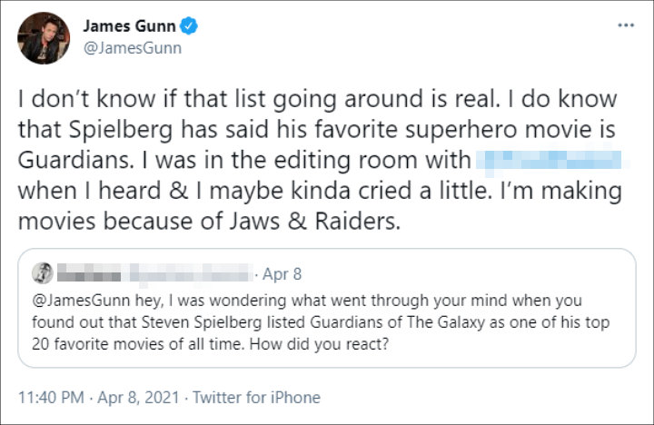 James Gunn's Reply to Fan's Tweet