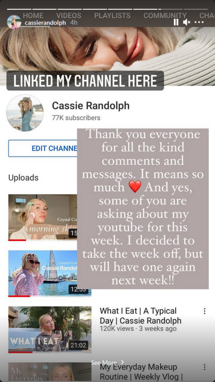 Cassie Randolph via Instagram Story