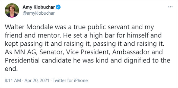 Amy Klobuchar's Tweet