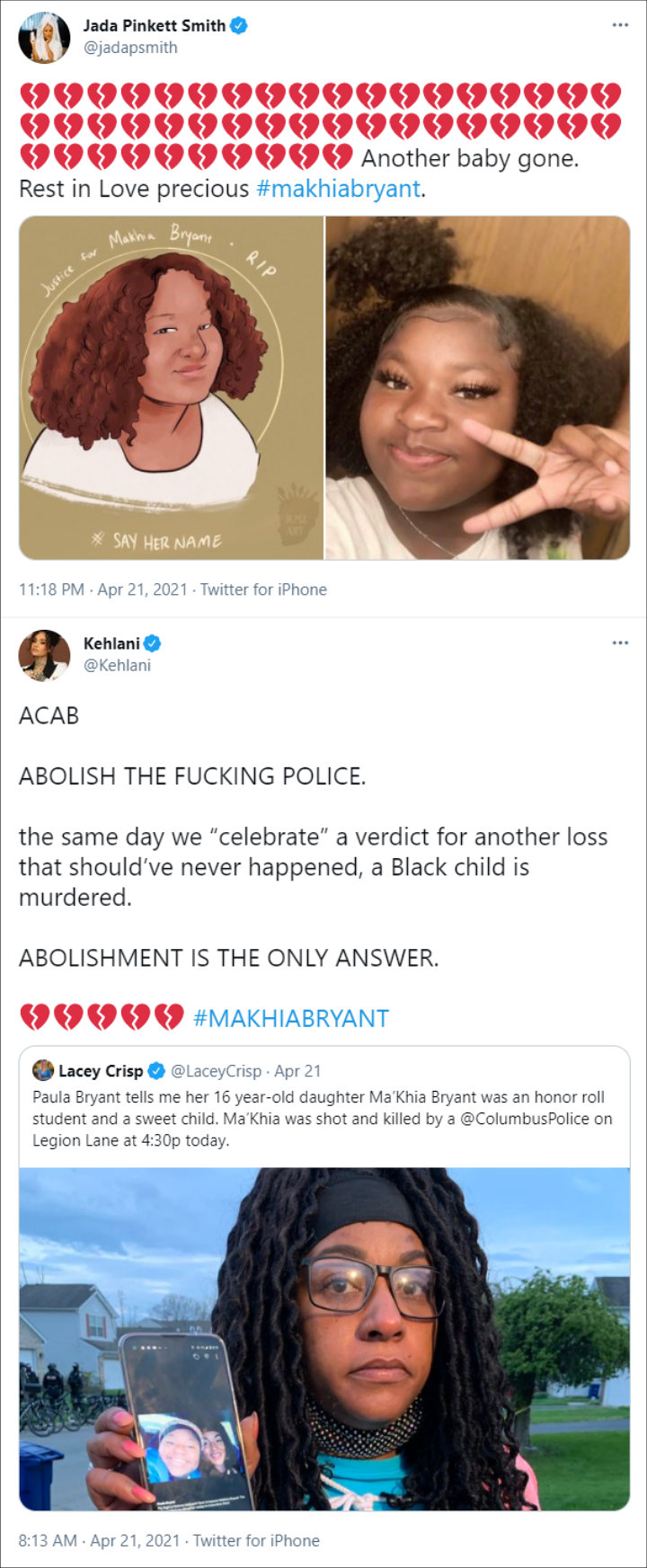 Jada Pinkett Smith and Kehlani's Tweets