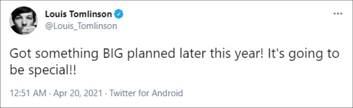 Louis Tomlinson's Tweet