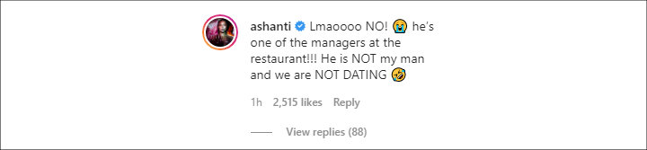Ashanti via Instagram comment