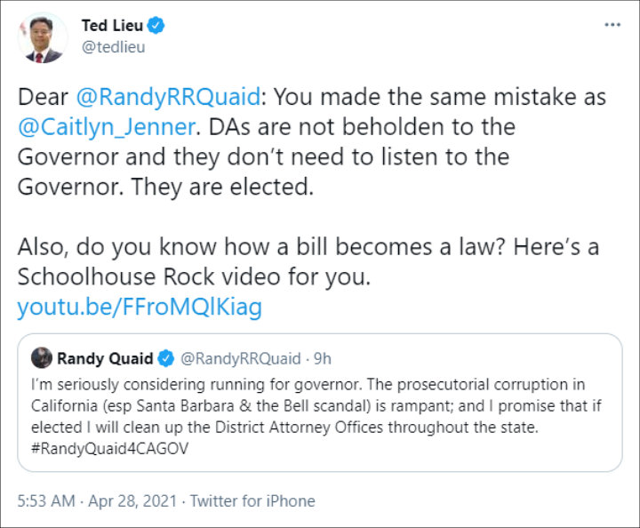 U.S. Congressman Ted Lieu via Twitter