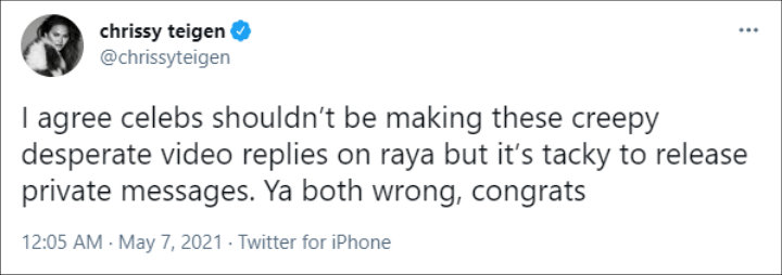Chrissy Teigen weighed in on Ben Affleck's Raya app situation