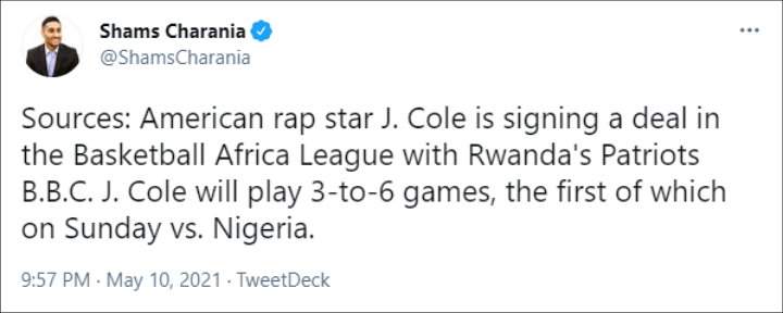 J. Cole has signed to theRwanda Patriots