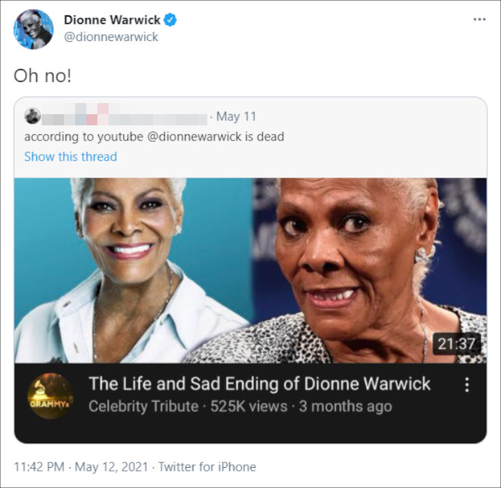 Dionne Warwick's Twitter Post 01