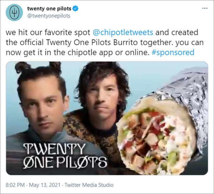 Twenty One Pilots' Twitter Post