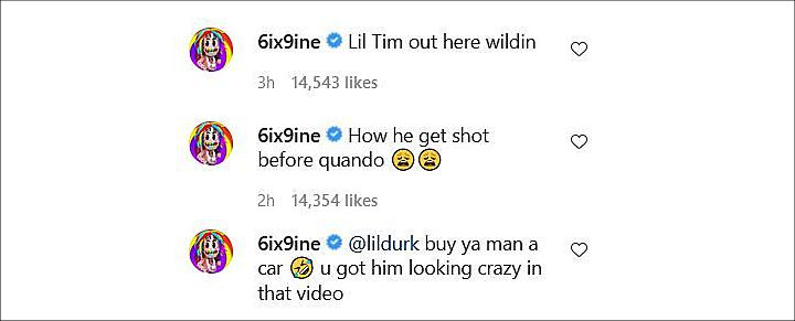 6ix9ine's Comments on Instagram