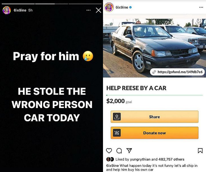 6ix9ine Mercilessly Mocks Lil Reese Over Alleged Stolen Car After Chicago Shooting