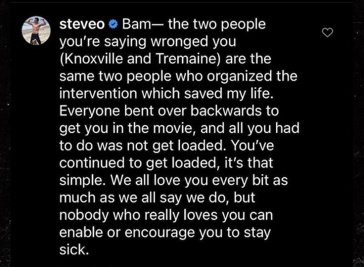 Bam Margera's IG Comment