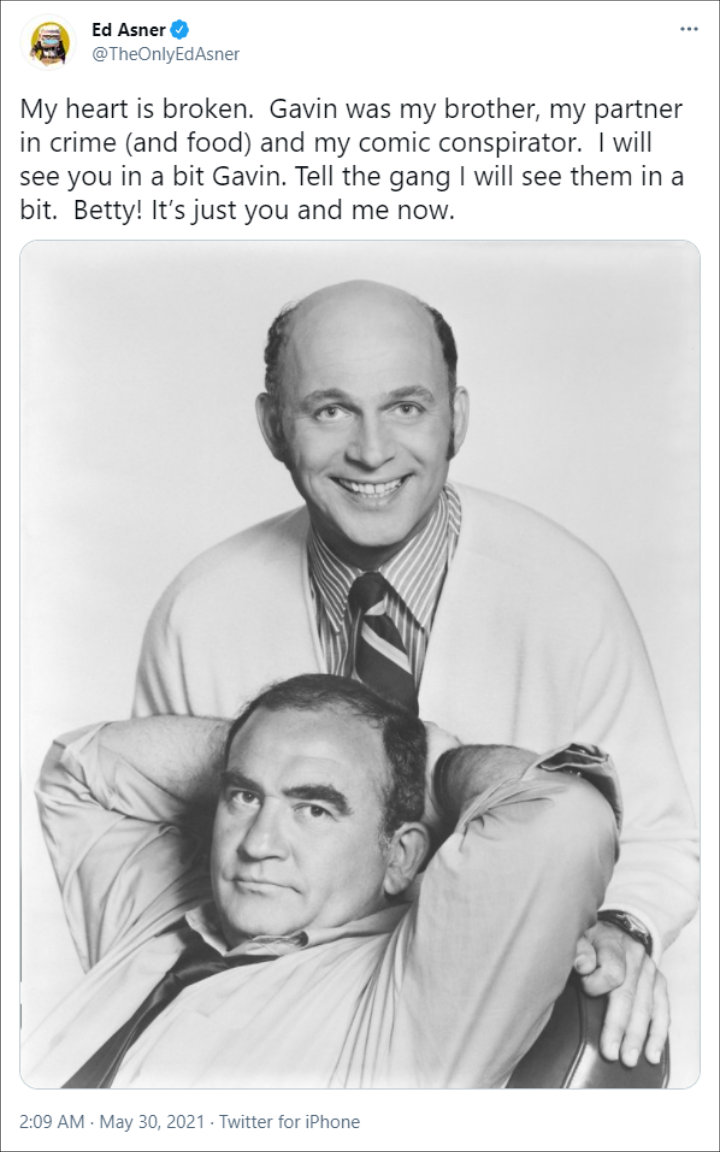 Ed Asner's Tribute Post to Gavin MacLeod