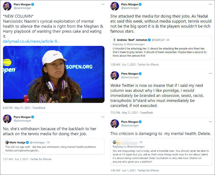 Piers Morgan attacked Naomi Osaka on Twitter