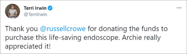 Terry Irwin thanked Russell Crowe for donating